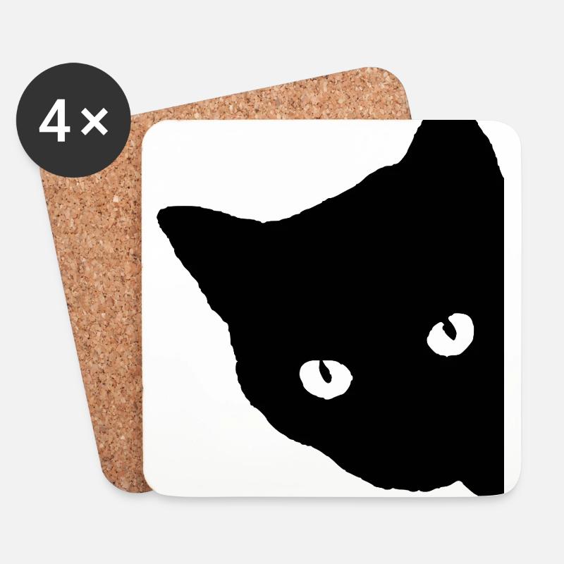 Katzen Silhouette Katzenaugen Starren Geschenk - Untersetzer (4er-Set) - Weiß