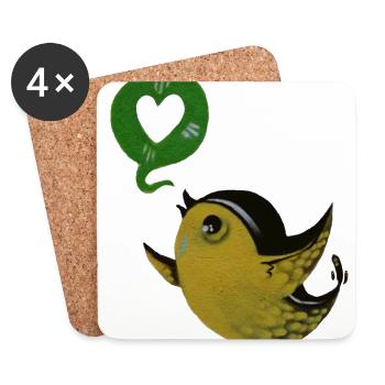 Street Art Bird Love Liberté - Dessous de verre (lot de 4) - blanc - Devant