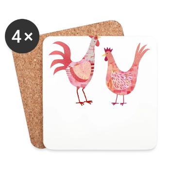 Art de la ferme de poulets de poule et de coq - Dessous de verre (lot de 4) - blanc - Devant