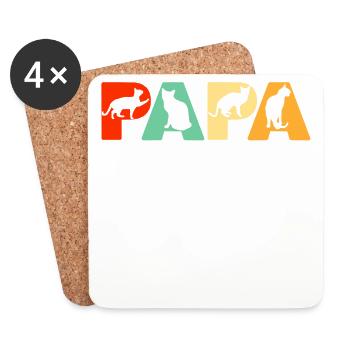 Retro Cat Dad Shirt, Funny Papa Cat Father Gift - Coasters (set of 4) - white - Front