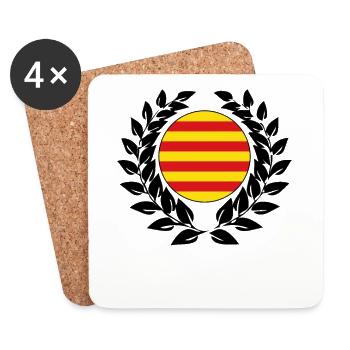 Couronne de laurier bannière drapeau catalogne - Dessous de verre (lot de 4) - blanc - Devant