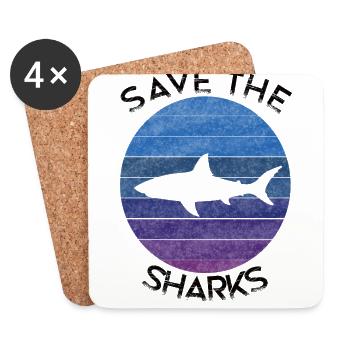 Plongée requin requin Shark Fish Rétro Vintage - Dessous de verre (lot de 4) - blanc - Devant