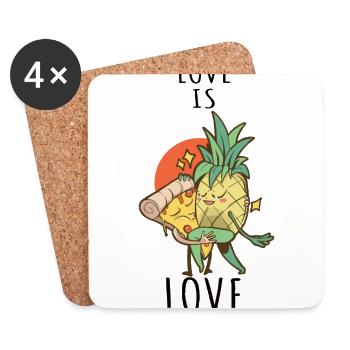 Pizza Hawaii Ananas Pizza Essen - Untersetzer (4er-Set) - Weiß - Vorne