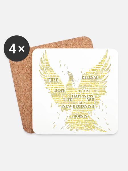 PHÖNIX: Word-Art Design! Fabelwesen, Mythologie - Untersetzer (4er-Set) - Weiß