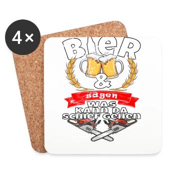 Bier und sägen was kann da schief gehen - Untersetzer (4er-Set) - Weiß - Vorne