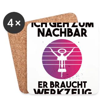 Ich geh zum Nachbarn er braucht Werkzeug - Untersetzer (4er-Set) - Weiß - Vorne