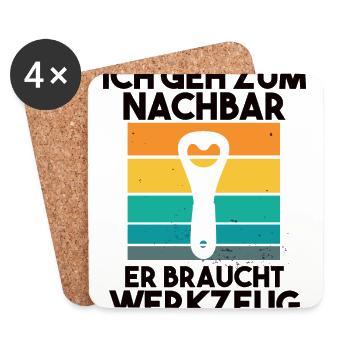 Ich geh zum Nachbarn er braucht Werkzeug - Untersetzer (4er-Set) - Weiß - Vorne