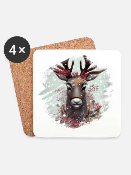 Rentier Weihnachten - Untersetzer (4er-Set) - Weiß