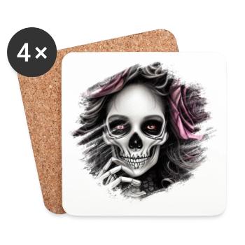 Crâne de squelette - Dessous de verre (lot de 4) - blanc - Devant