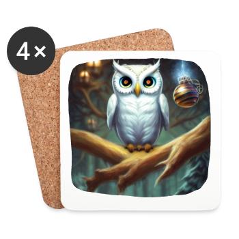 Christmas motif owl - Coasters (set of 4) - white - Front