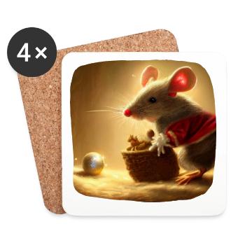 Souris à motif de Noël - Dessous de verre (lot de 4) - blanc - Devant