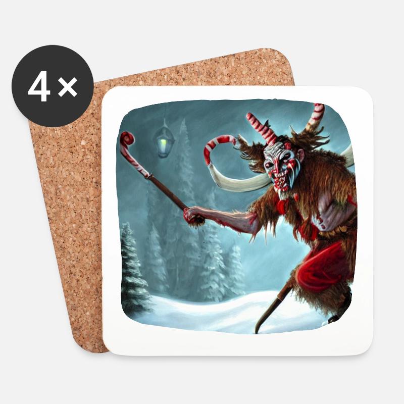 Weihnachtsmotiv Krampus - Untersetzer (4er-Set) - Weiß