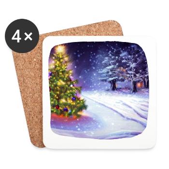 Sapin de Noël avec neige - Dessous de verre (lot de 4) - blanc - Devant