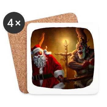 Père Noël & Krampus - Dessous de verre (lot de 4) - blanc - Devant