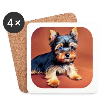 Yorkshire Terrier Chiot - Dessous de verre (lot de 4) - blanc - Devant