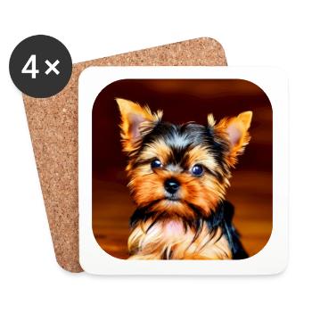 Yorkshire Terrier Chiot - Dessous de verre (lot de 4) - blanc - Devant
