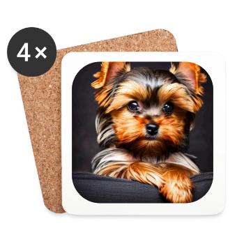 Yorkshire Terrier Chiot - Dessous de verre (lot de 4) - blanc - Devant
