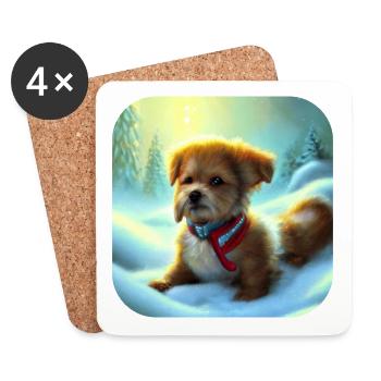 Chiot de chien de Noël - Dessous de verre (lot de 4) - blanc - Devant