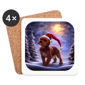 Christmas motif cute puppy - Coasters (set of 4) - white - Front