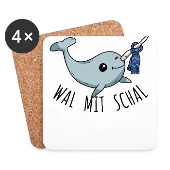 Wal mit Schal - süßer Narwal Winter lustig Spruch - Untersetzer (4er-Set) - Weiß - Vorne