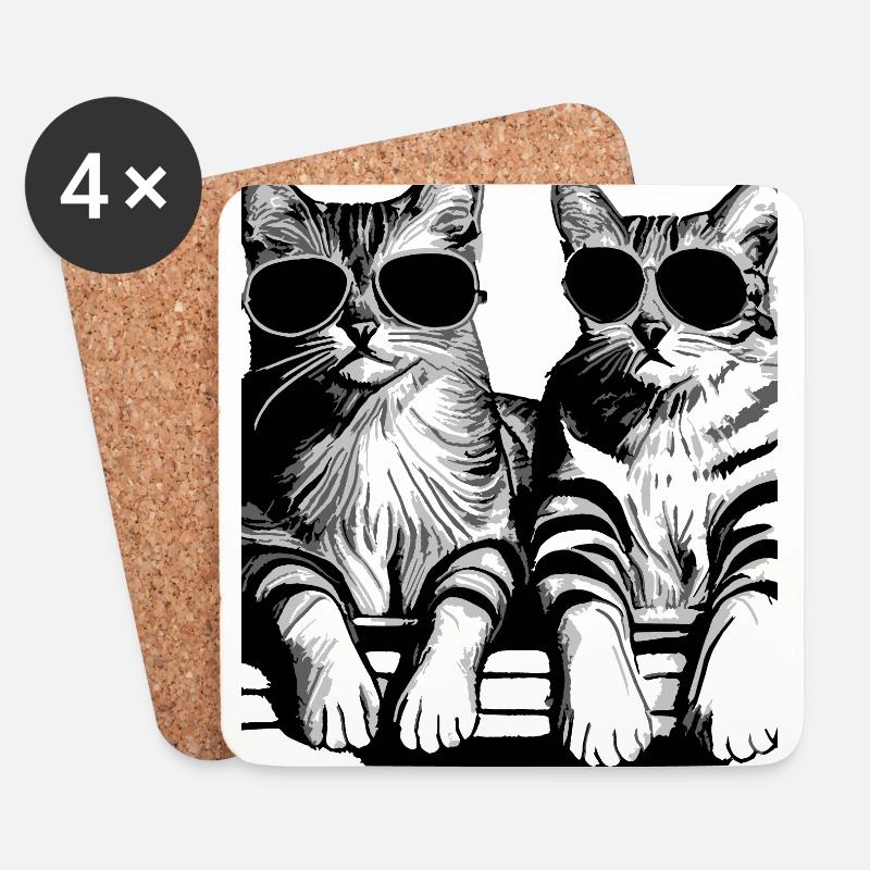 Zwei coole Katzen mit Sonnenbrillen Schwarz Weiß - Untersetzer (4er-Set) - Weiß