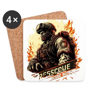Héros en uniforme - pompier - toujours prêt - Dessous de verre (lot de 4) - blanc - Devant