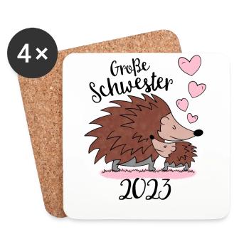 Große Schwester 2023 - Süße Igel Geschenk Idee - Untersetzer (4er-Set) - Weiß - Vorne