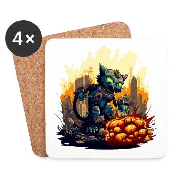 Science fiction robot cat destroys the city - Coasters (set of 4) - white - Front