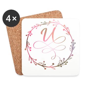 Monogram, letter U, calligraphy ornament - Coasters (set of 4) - white - Front