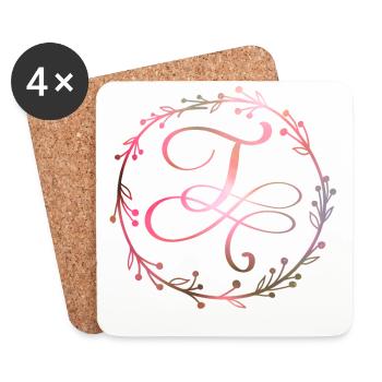 Monogram, letter T, calligraphy ornament - Coasters (set of 4) - white - Front
