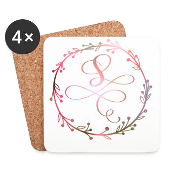Monogramm, Buchstabe S, Kalligrafie Ornament - Untersetzer (4er-Set) - Weiß - Vorne