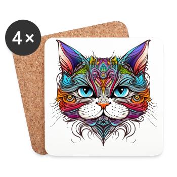 Regenbogen Katze Portrait - Untersetzer (4er-Set) - Weiß - Vorne