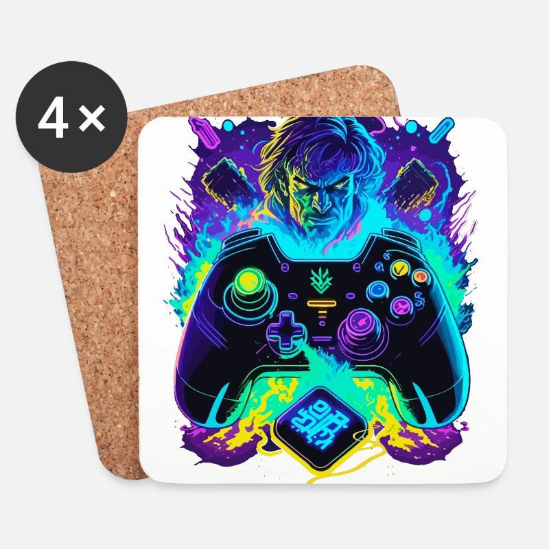 Neonfarben Graffiti Gamer Controller - Untersetzer (4er-Set) - Weiß