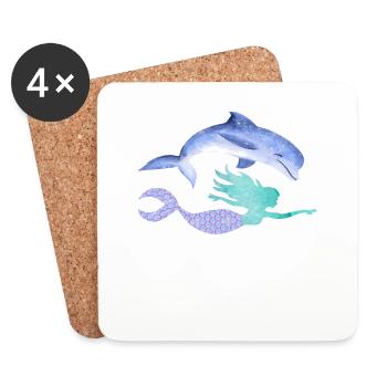 Meerjungfrau, Delphin Mermaid, Dolphin - Untersetzer (4er-Set) - Weiß - Vorne