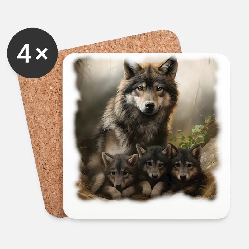 Wolfmother with three Cubs - Untersetzer (4er-Set) - Weiß