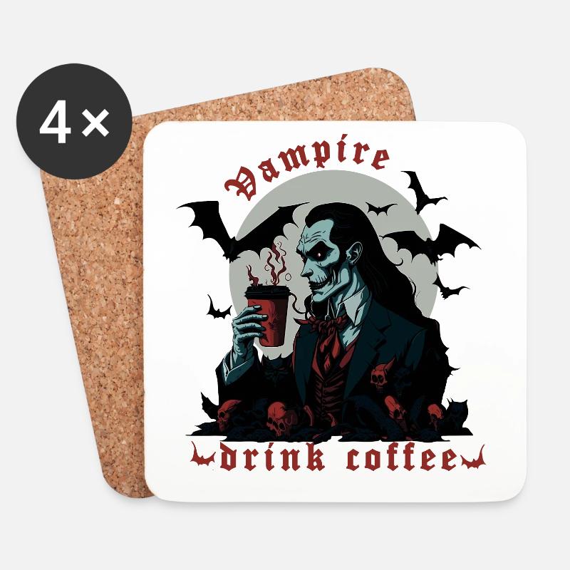 Vampire drink coffee, Dracula, Halloween - Untersetzer (4er-Set) - Weiß