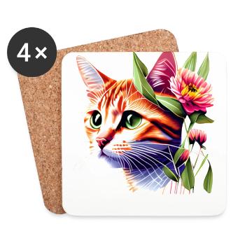 Bloom Cat, colorful - Coasters (set of 4) - white - Front