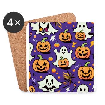Halloween - Citrouilles effrayantes et fantômes - Dessous de verre (lot de 4) - blanc - Devant