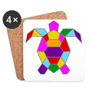 Geometric Colorful Turtle / Gift Idea - Coasters (set of 4) - white - Front