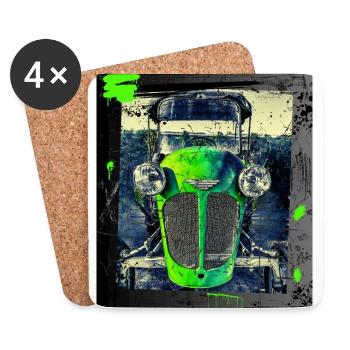 Old tractor in grunge style, distressed picture - Coasters (set of 4) - white - Front