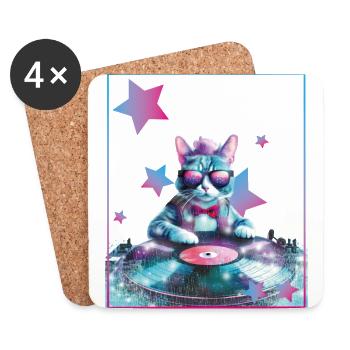 DJ Mix, Ai Cat - Dessous de verre (lot de 4) - blanc - Devant