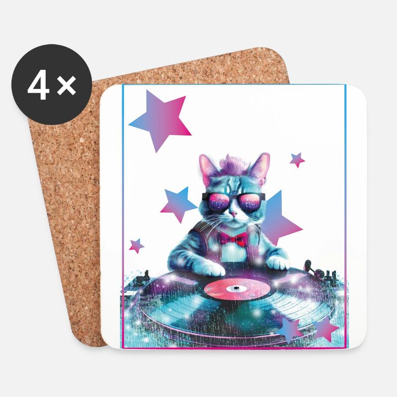 DJ Mix, Ai Cat - Coasters (set of 4) - white