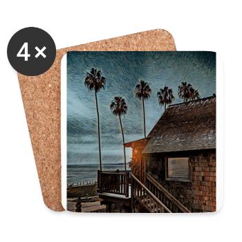 House by the Beach, Hawaii, USA - Coasters (set of 4) - white - Front
