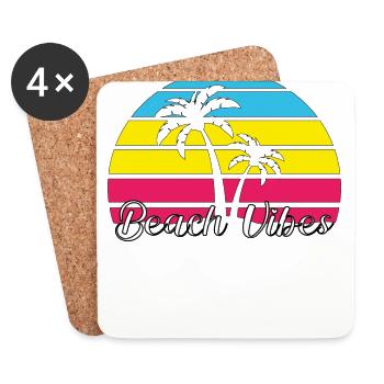 Beach Vibes. Sommer, Sonne, Urlaub, Palmen, Retro, - Untersetzer (4er-Set) - Weiß - Vorne