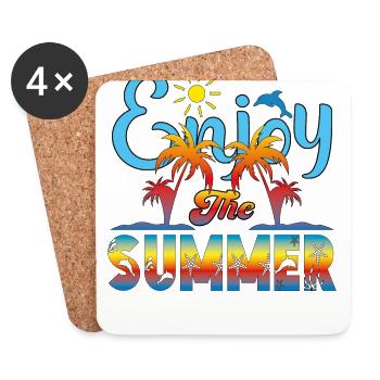 Enjoy the Summer. Travel, Vacation, Fun, Recreation, - Coasters (set of 4) - white - Front
