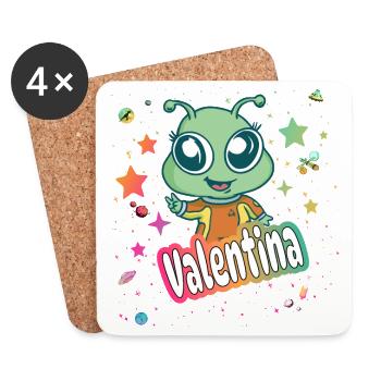 VALENTINA - Beau nom de fille avec un extraterrestre mignon - Dessous de verre (lot de 4) - blanc - Devant