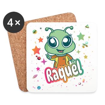 RAQUEL - Schöner Mädchen Name mit süßem Alien - Untersetzer (4er-Set) - Weiß - Vorne