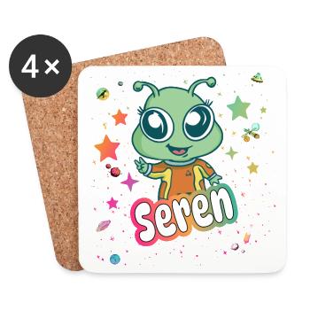 SEREN - Schöner Mädchen Name mit süßem Alien - Untersetzer (4er-Set) - Weiß - Vorne