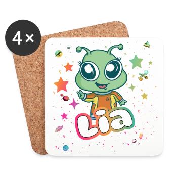 LIA - Schöner Mädchen Name mit süßem Alien - Untersetzer (4er-Set) - Weiß - Vorne