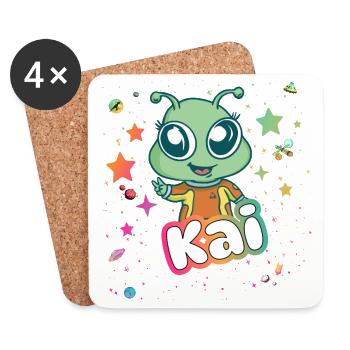 KAI - Schöner Junge Name mit süßem Alien - Untersetzer (4er-Set) - Weiß - Vorne